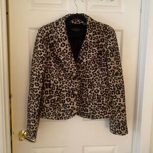 Dana Bachman - Like New Leopard/Cheetah Brown White -Blazer Cardigan Wood Button